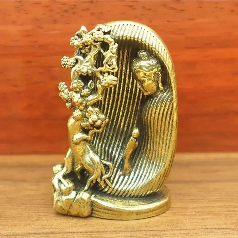 Solid Brass Thai Buddha Statue Monk and Pipal Monk Meditation Sculpture Golden Feng Shui Amulet for Tranquility - Loton Decor