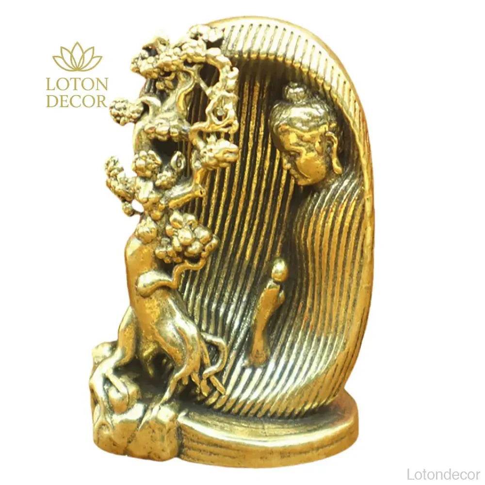 Solid Brass Thai Buddha Statue Monk and Pipal Monk Meditation Sculpture Golden Feng Shui Amulet for Tranquility - Loton Decor