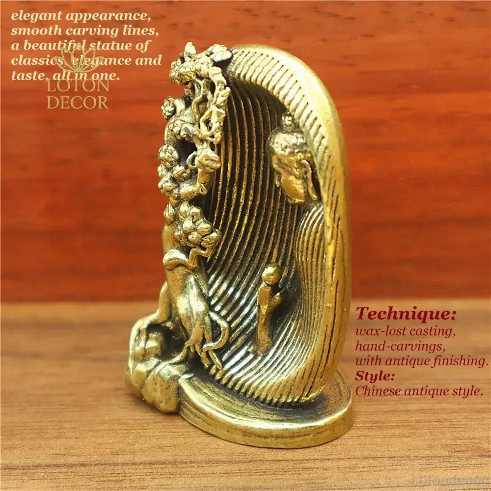 Solid Brass Thai Buddha Statue Monk and Pipal Monk Meditation Sculpture Golden Feng Shui Amulet for Tranquility - Loton Decor