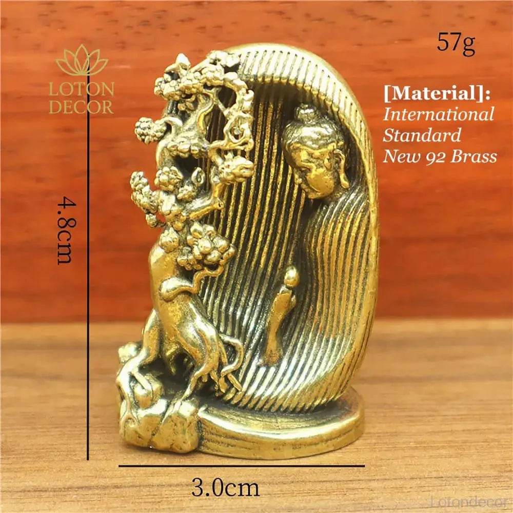 Solid Brass Thai Buddha Statue Monk and Pipal Monk Meditation Sculpture Golden Feng Shui Amulet for Tranquility - Loton Decor