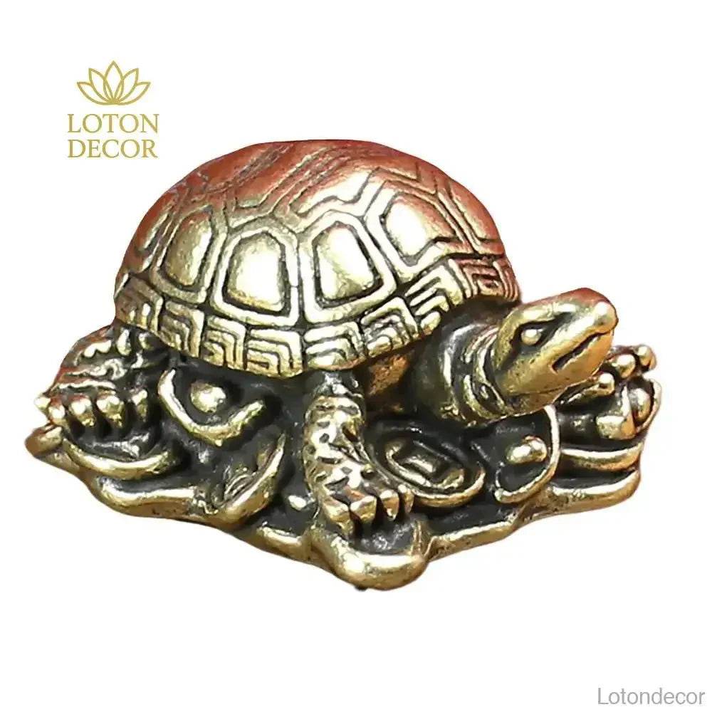 Solid Brass Turtle Statue Tortoise Antique Metal Art Feng Shui Wealth Amulet Talisman for Longevity Luck Money - Loton Decor