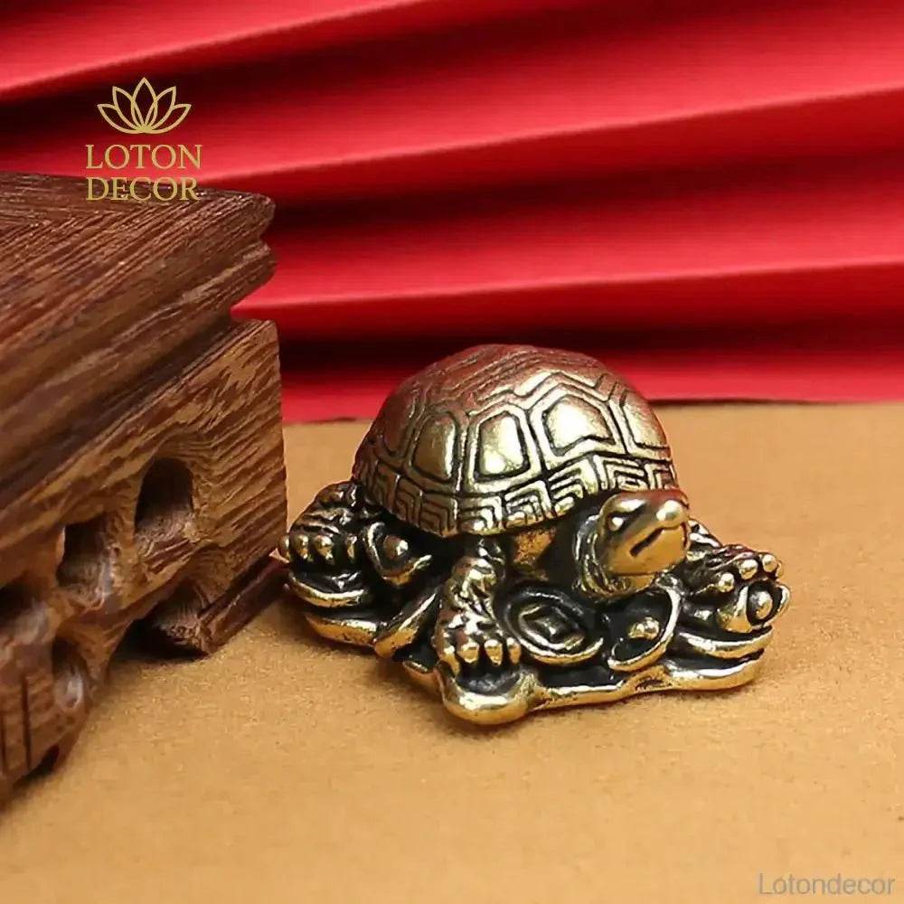 Solid Brass Turtle Statue Tortoise Antique Metal Art Feng Shui Wealth Amulet Talisman for Longevity Luck Money - Loton Decor