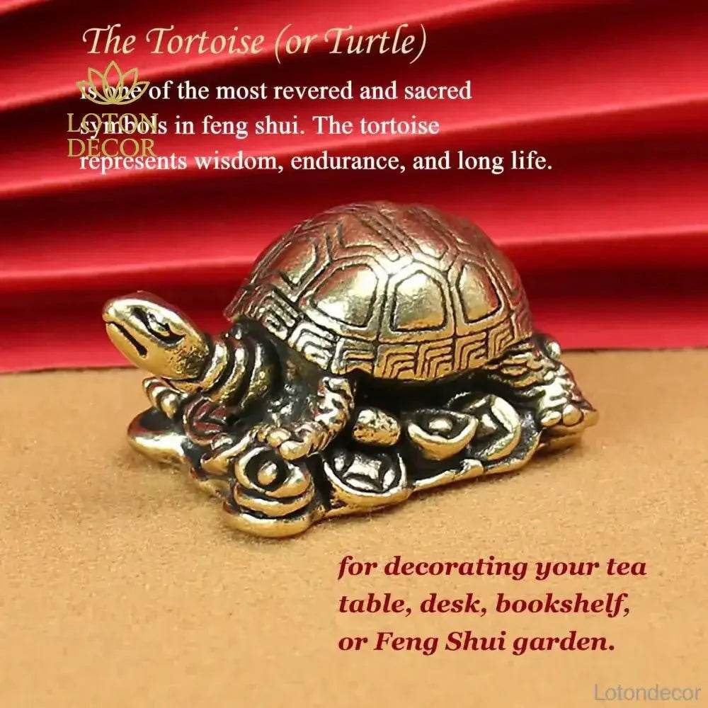 Solid Brass Turtle Statue Tortoise Antique Metal Art Feng Shui Wealth Amulet Talisman for Longevity Luck Money - Loton Decor
