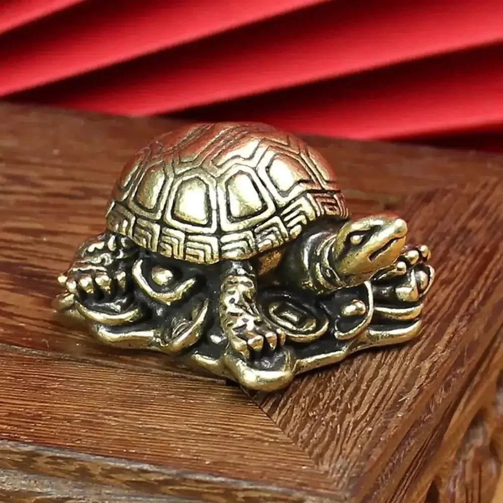 Solid Brass Turtle Statue Tortoise Antique Metal Art Feng Shui Wealth Amulet Talisman for Longevity Luck Money - Loton Decor