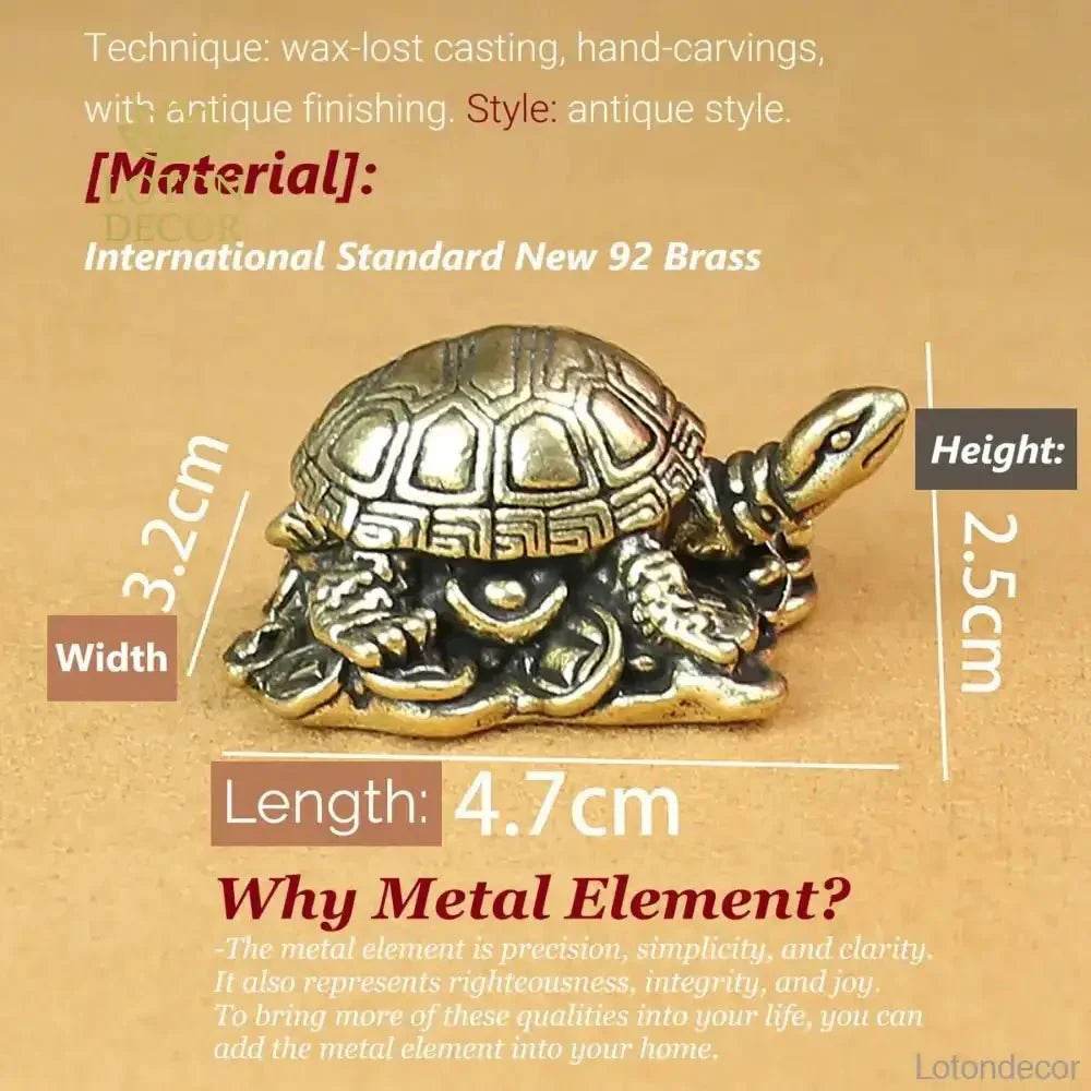 Solid Brass Turtle Statue Tortoise Antique Metal Art Feng Shui Wealth Amulet Talisman for Longevity Luck Money - Loton Decor