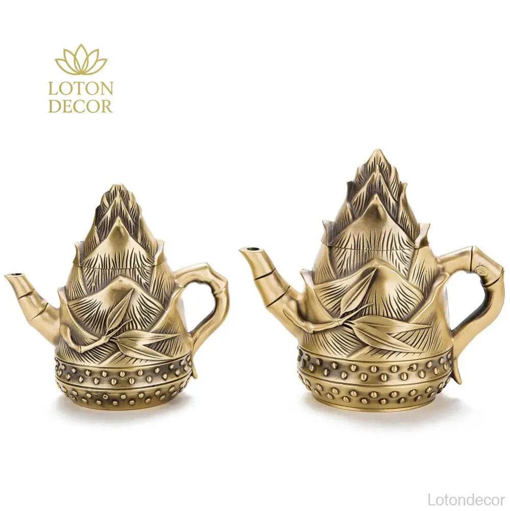 Solid Pure Brass Bamboo Shoot Teapot Antique Luxurious Bamboo Sprout Tea Pot Wealth Attraction Tea Accesory - Loton Decor