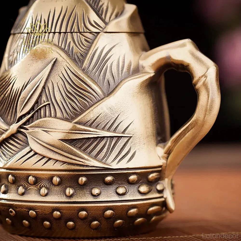 Solid Pure Brass Bamboo Shoot Teapot Antique Luxurious Bamboo Sprout Tea Pot Wealth Attraction Tea Accesory - Loton Decor