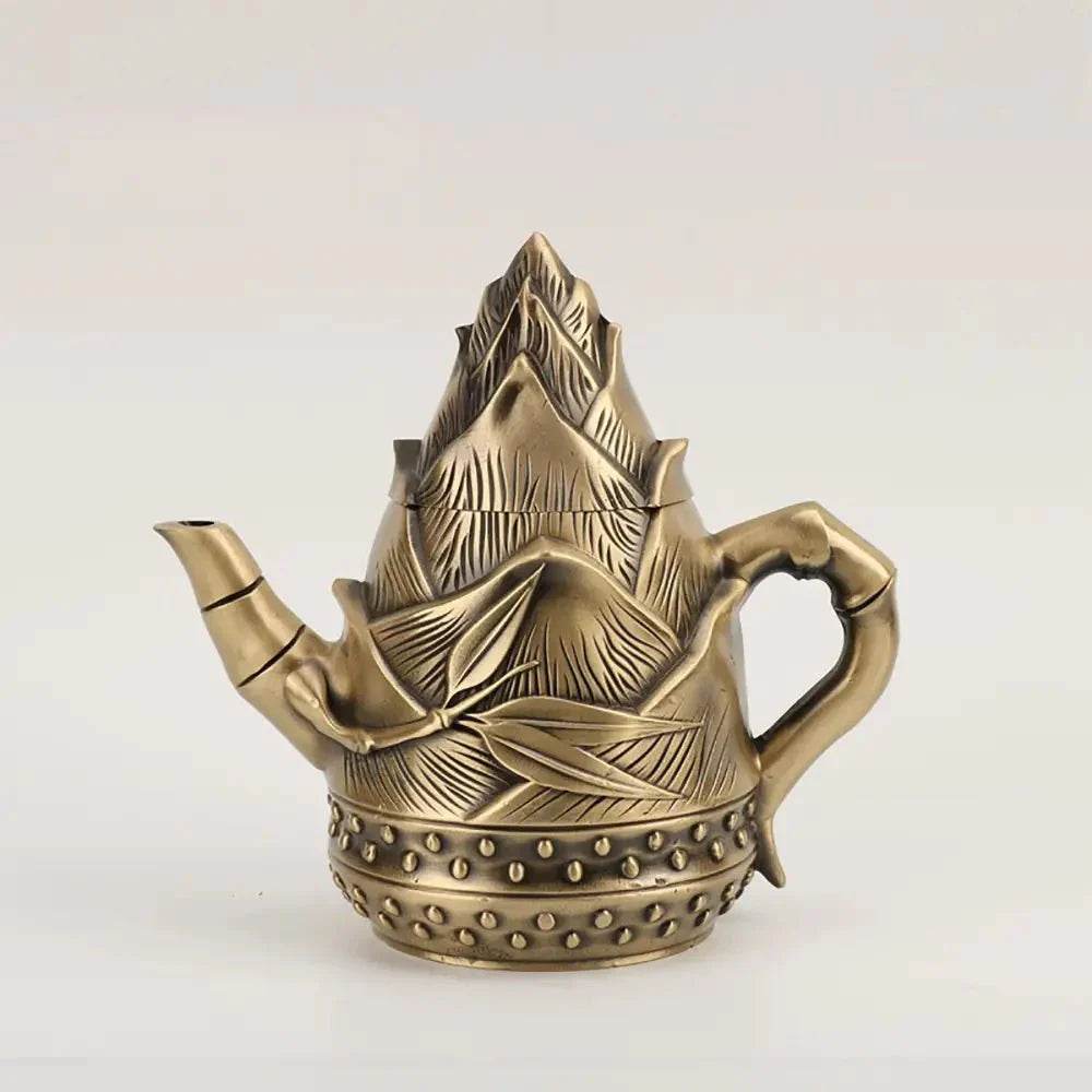 Solid Pure Brass Bamboo Shoot Teapot Antique Luxurious Bamboo Sprout Tea Pot Wealth Attraction Tea Accesory - Loton Decor