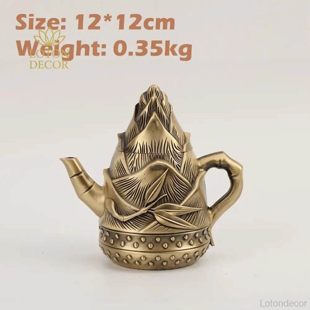 Solid Pure Brass Bamboo Shoot Teapot Antique Luxurious Bamboo Sprout Tea Pot Wealth Attraction Tea Accesory - Loton Decor