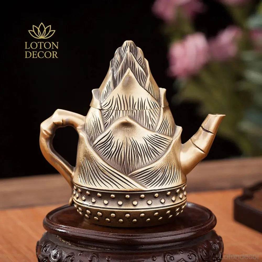 Solid Pure Brass Bamboo Shoot Teapot Antique Luxurious Bamboo Sprout Tea Pot Wealth Attraction Tea Accesory - Loton Decor