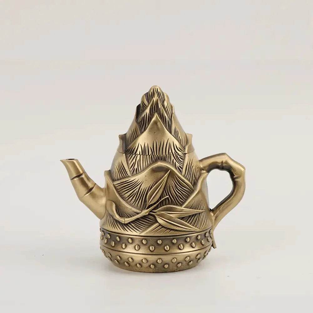 Solid Pure Brass Bamboo Shoot Teapot Antique Luxurious Bamboo Sprout Tea Pot Wealth Attraction Tea Accesory - Loton Decor