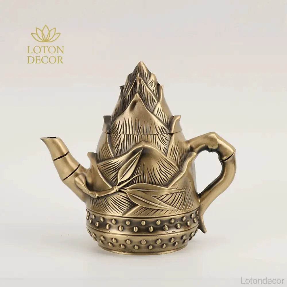 Solid Pure Brass Bamboo Shoot Teapot Antique Luxurious Bamboo Sprout Tea Pot Wealth Attraction Tea Accesory - Loton Decor