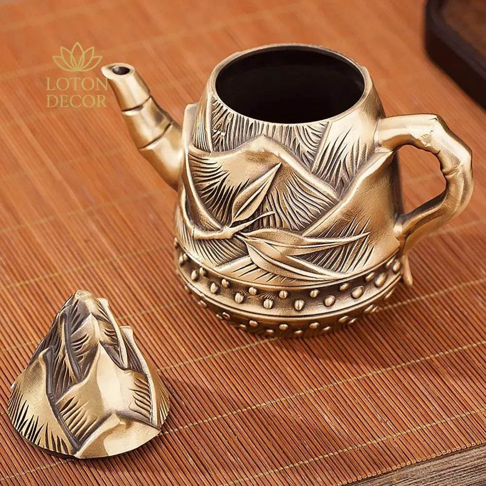 Solid Pure Brass Bamboo Shoot Teapot Antique Luxurious Bamboo Sprout Tea Pot Wealth Attraction Tea Accesory - Loton Decor