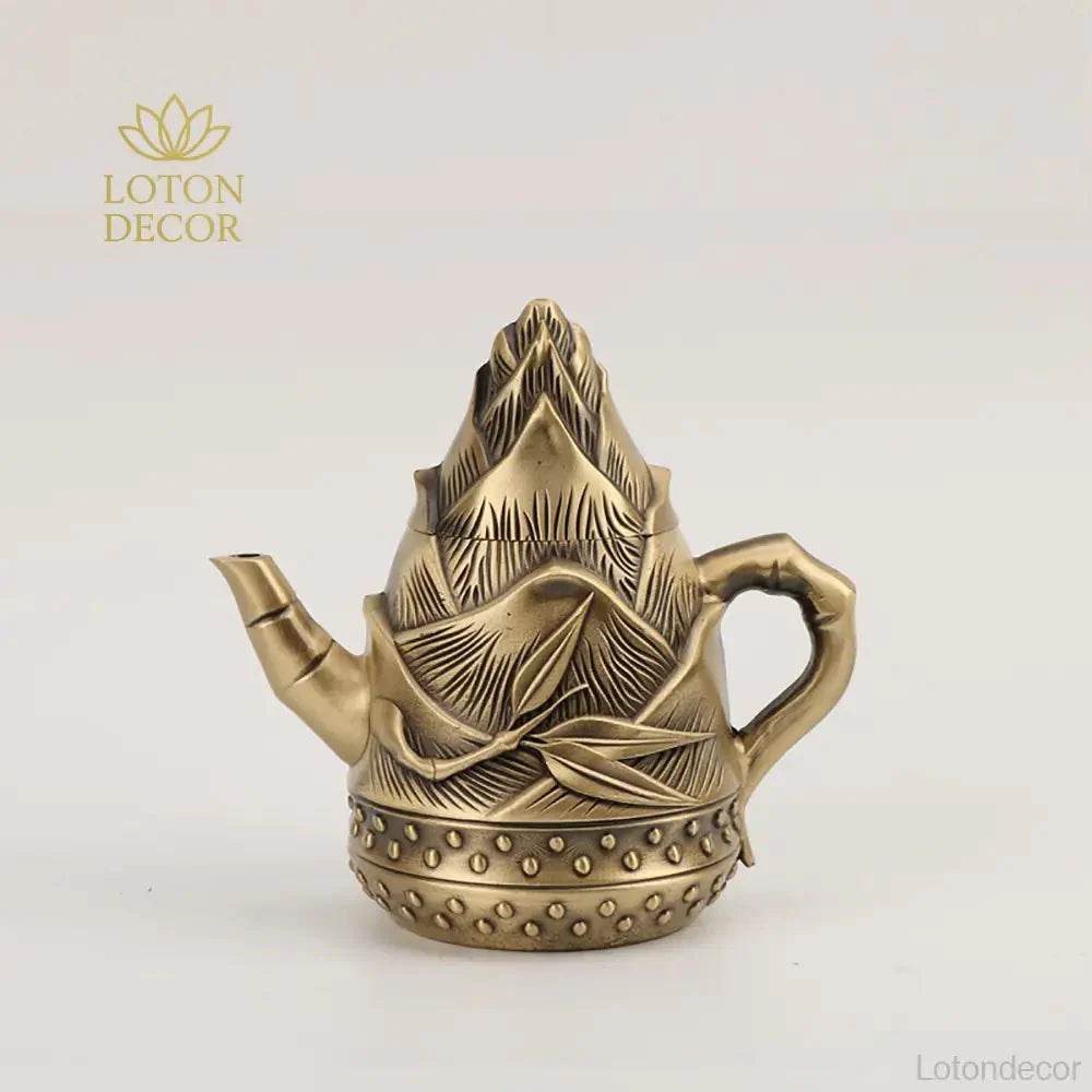 Solid Pure Brass Bamboo Shoot Teapot Antique Luxurious Bamboo Sprout Tea Pot Wealth Attraction Tea Accesory - Loton Decor