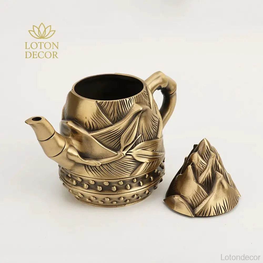 Solid Pure Brass Bamboo Shoot Teapot Antique Luxurious Bamboo Sprout Tea Pot Wealth Attraction Tea Accesory - Loton Decor