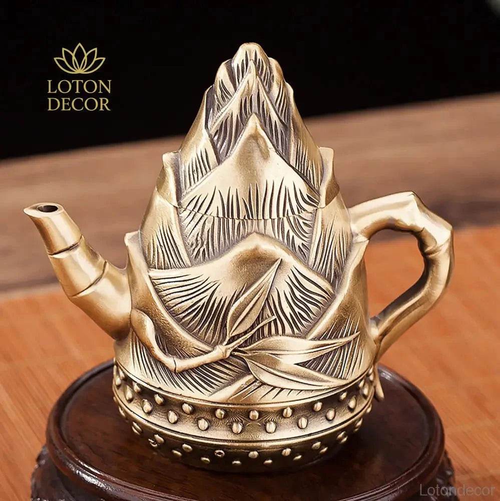 Solid Pure Brass Bamboo Shoot Teapot Antique Luxurious Bamboo Sprout Tea Pot Wealth Attraction Tea Accesory - Loton Decor