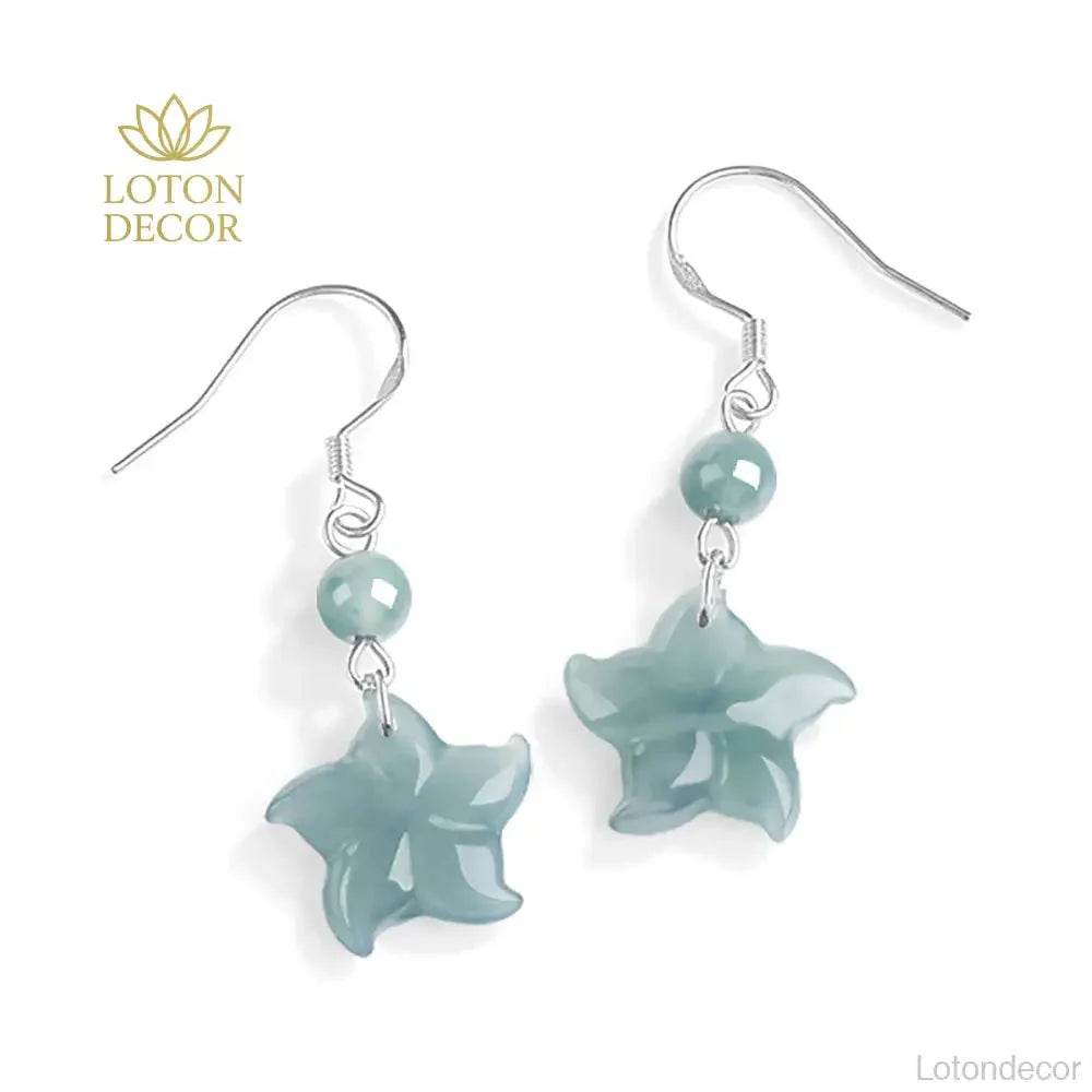 Star Fish Jade Earrings Blue Water Fei Cui Jade S925 Pure Silver Parts Feng Shui Vacation Jewelry - Loton Decor