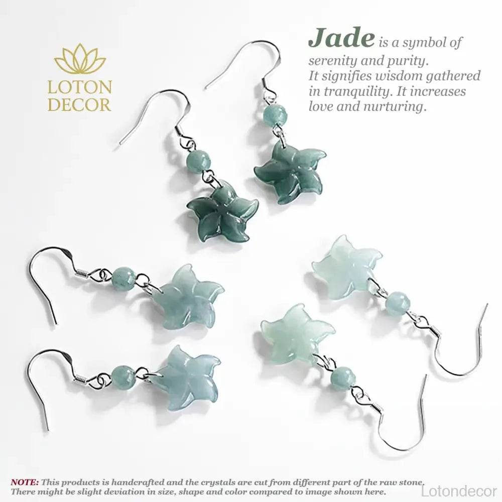 Star Fish Jade Earrings Blue Water Fei Cui Jade S925 Pure Silver Parts Feng Shui Vacation Jewelry - Loton Decor
