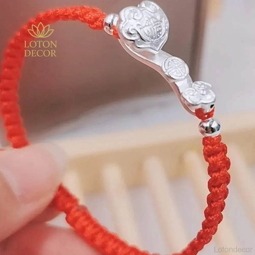 Sterling Silver Ruyi Red String Bracelet – Lucky Parent-Child Amulet - Loton Decor
