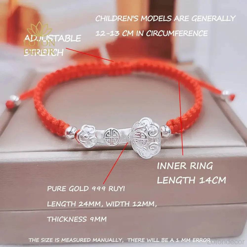 Sterling Silver Ruyi Red String Bracelet – Lucky Parent-Child Amulet - Loton Decor