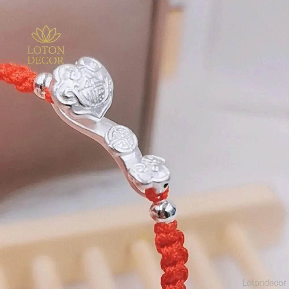 Sterling Silver Ruyi Red String Bracelet – Lucky Parent-Child Amulet - Loton Decor