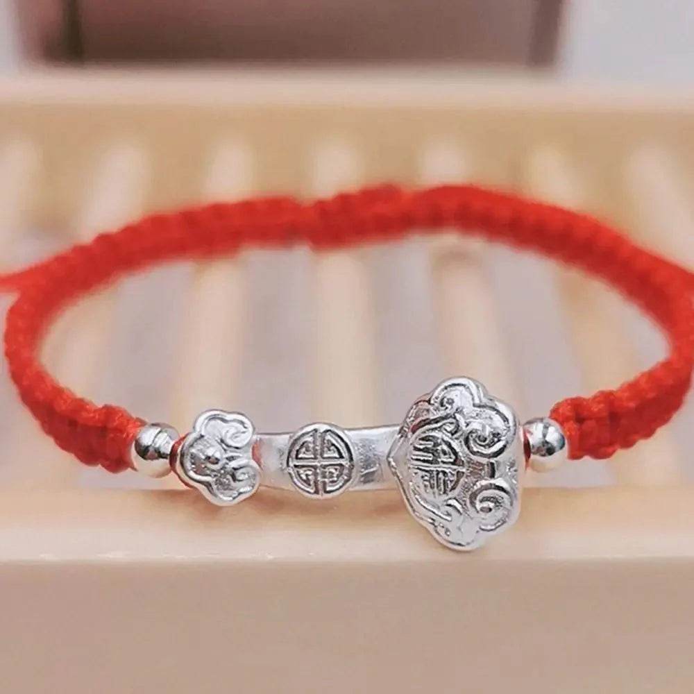 Sterling Silver Ruyi Red String Bracelet – Lucky Parent-Child Amulet - Loton Decor