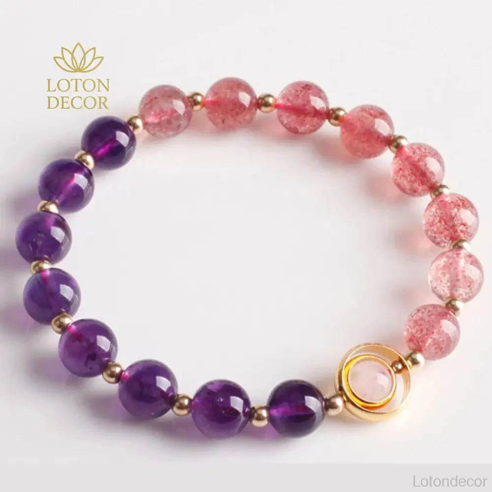 Strawberry Amethyst Bracelet – Wealth & Love Crystal Charm - Loton Decor