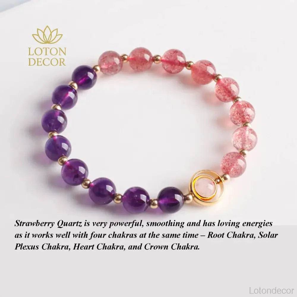 Strawberry Amethyst Bracelet – Wealth & Love Crystal Charm - Loton Decor