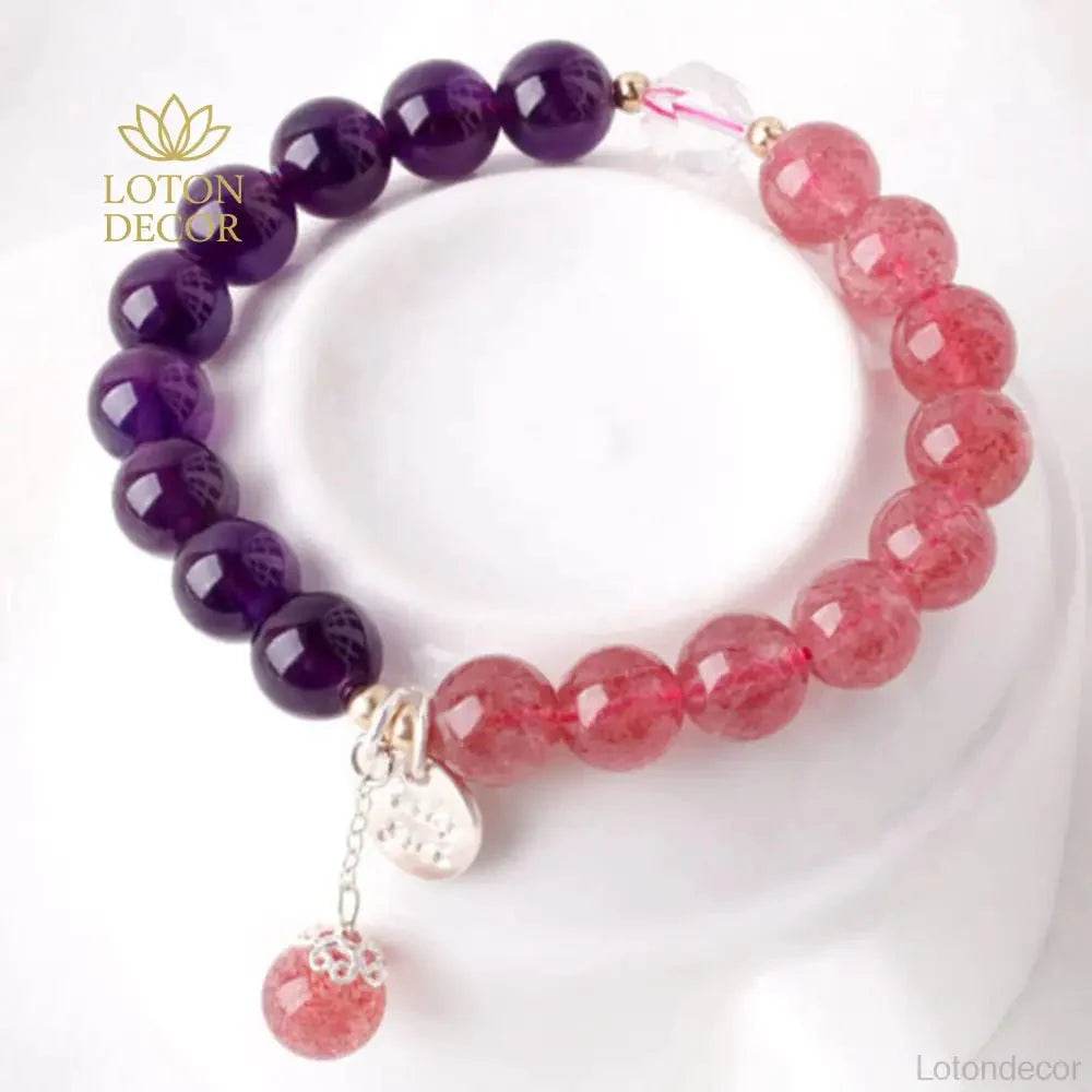 Strawberry Amethyst Bracelet – Wealth & Love Crystal Charm - Loton Decor