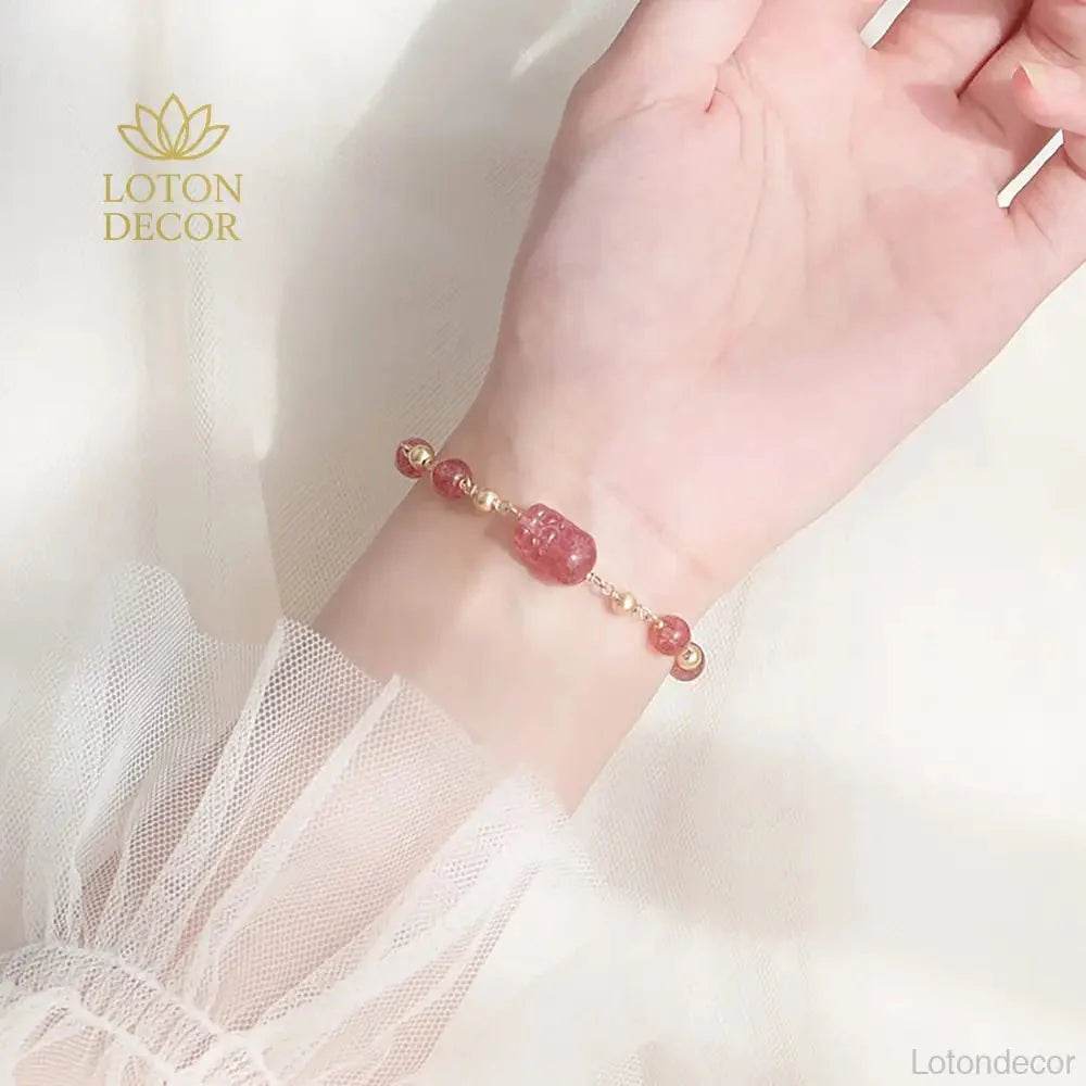 Strawberry Crystal Bracelet – Wealth Reiki Amulet - Loton Decor