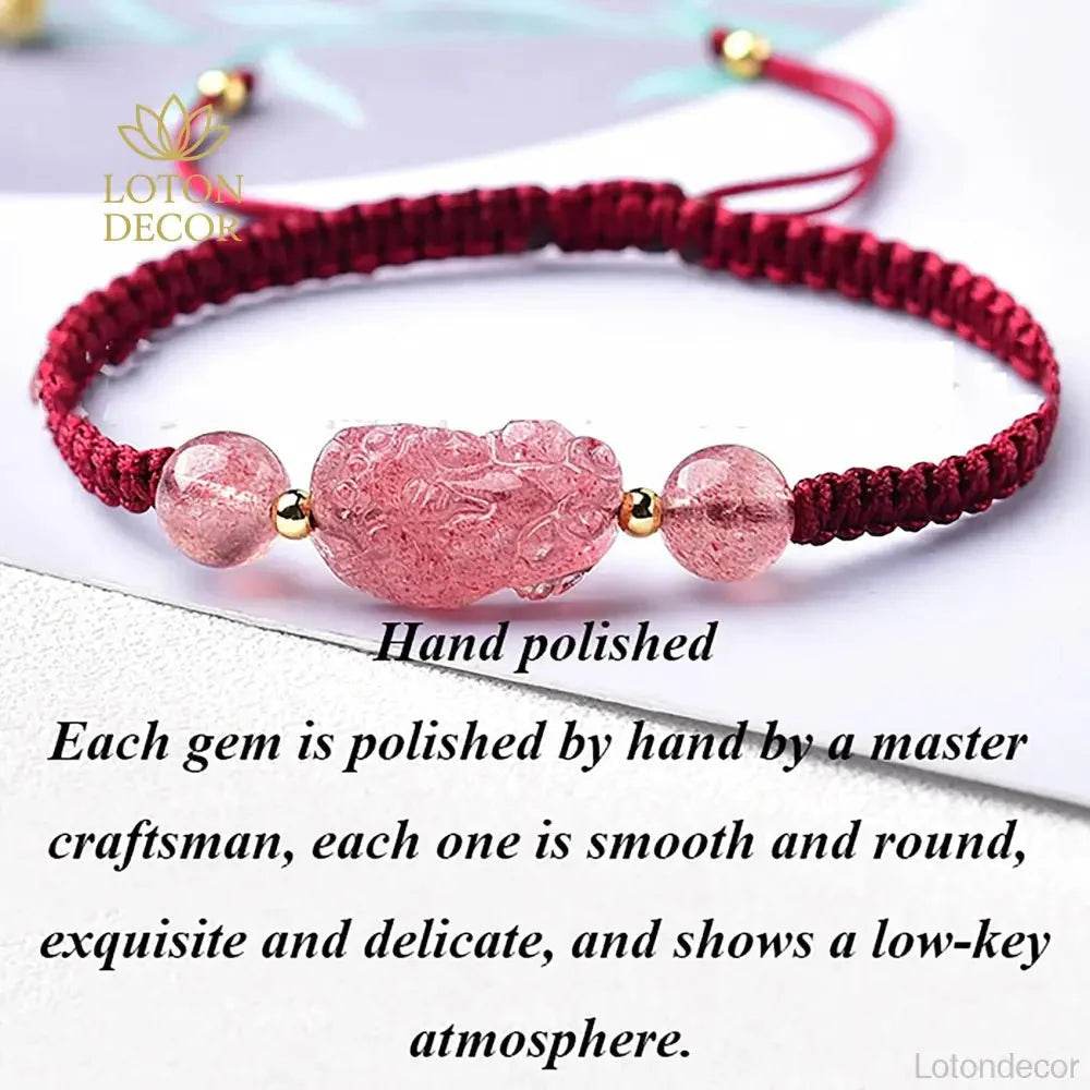Strawberry Crystal Pixiu Bracelet – Money & Luck Amulet - Loton Decor