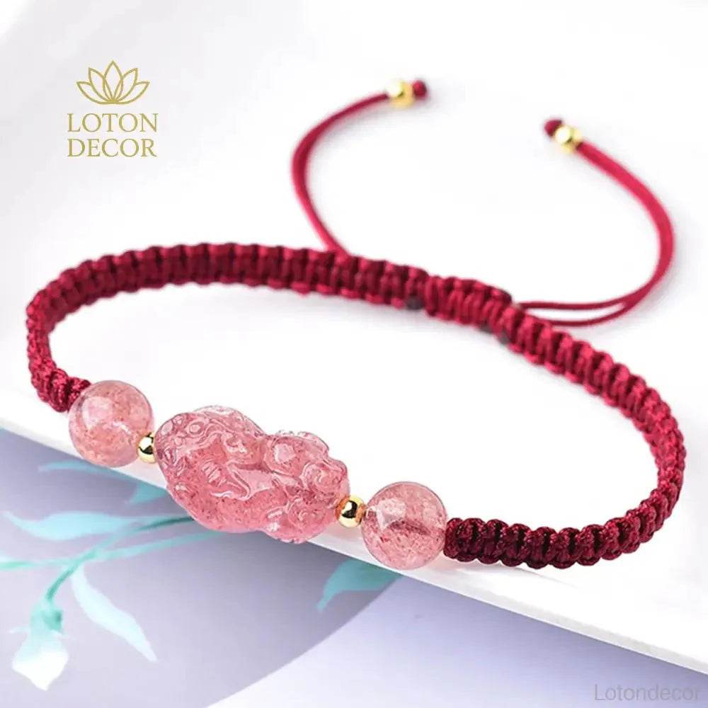 Strawberry Crystal Pixiu Bracelet – Money & Luck Amulet - Loton Decor