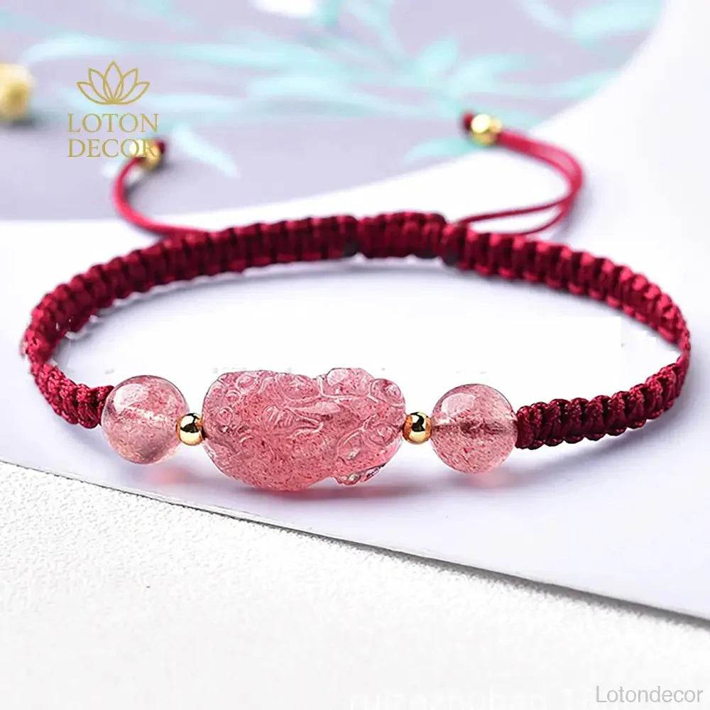 Strawberry Crystal Pixiu Bracelet – Money & Luck Amulet - Loton Decor