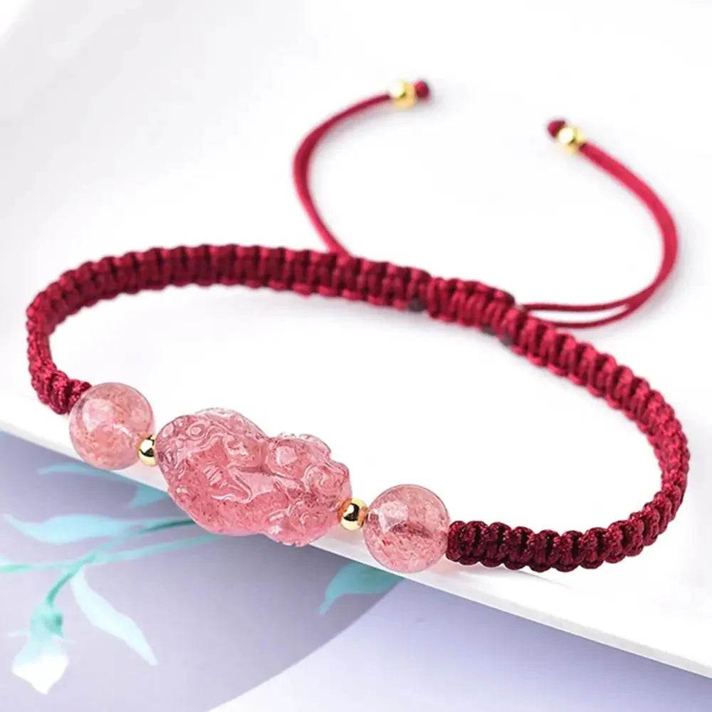 Strawberry Crystal Pixiu Bracelet – Money & Luck Amulet - Loton Decor