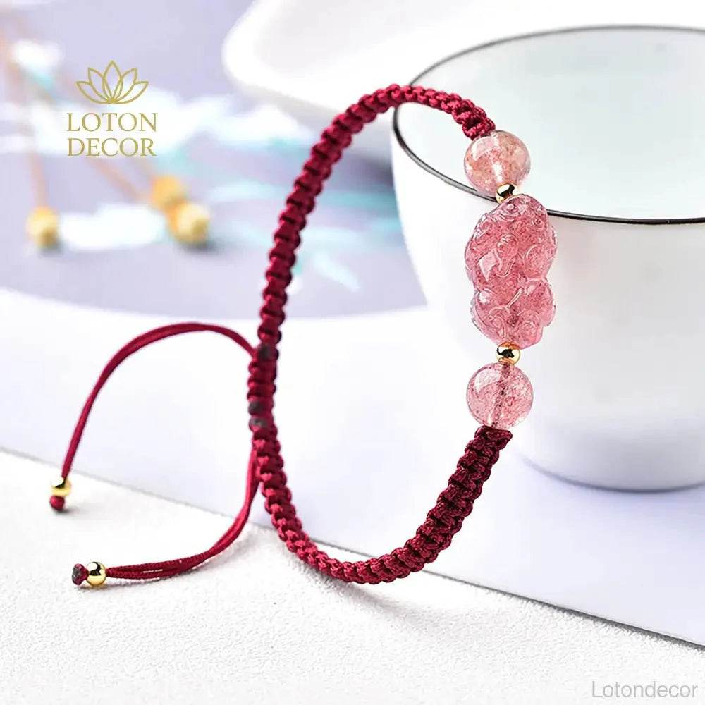 Strawberry Crystal Pixiu Bracelet – Money & Luck Amulet - Loton Decor