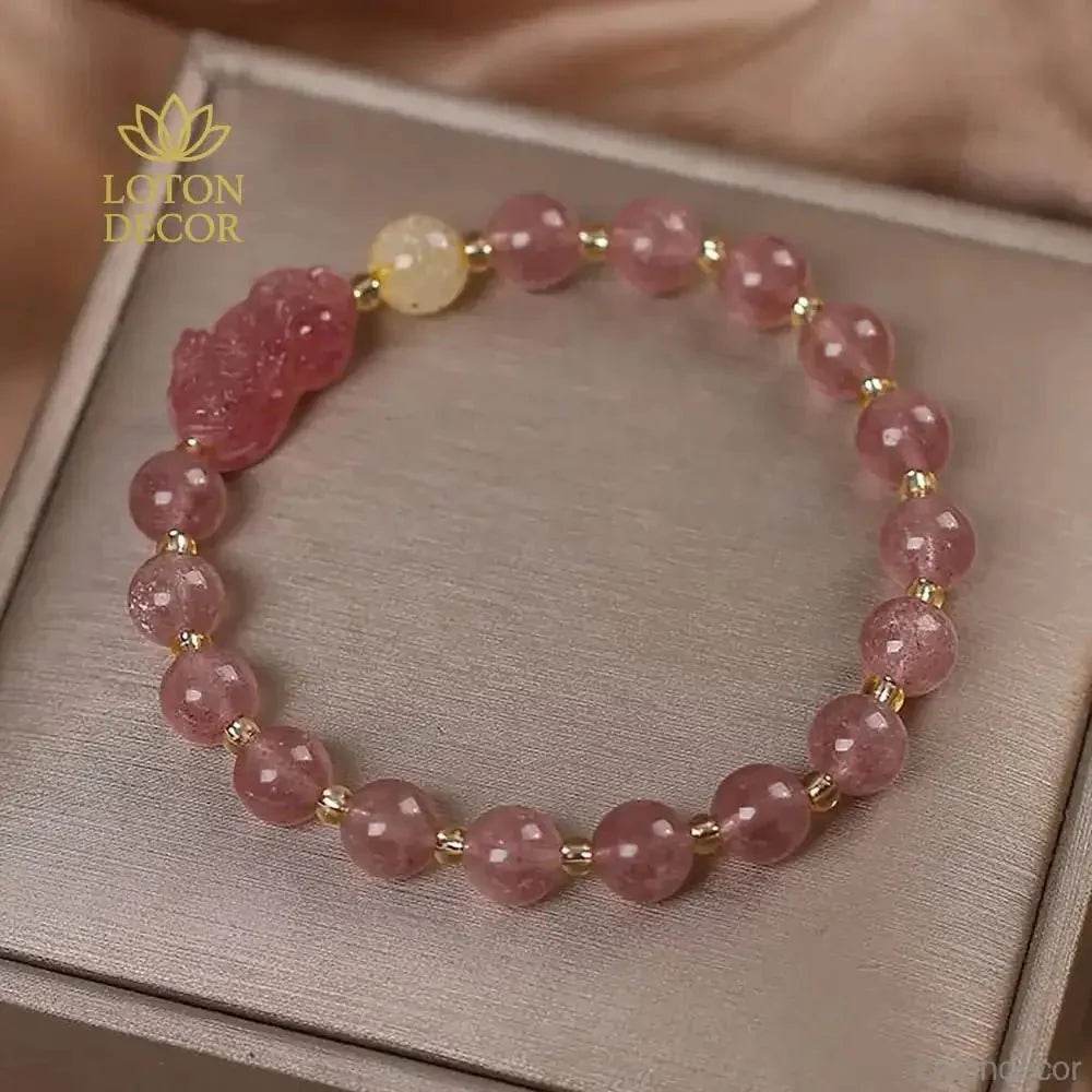 Strawberry Crystal Pixiu Bracelet – Wealth Amulet Charm - Loton Decor
