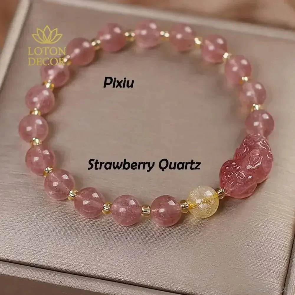 Strawberry Crystal Pixiu Bracelet – Wealth Amulet Charm - Loton Decor