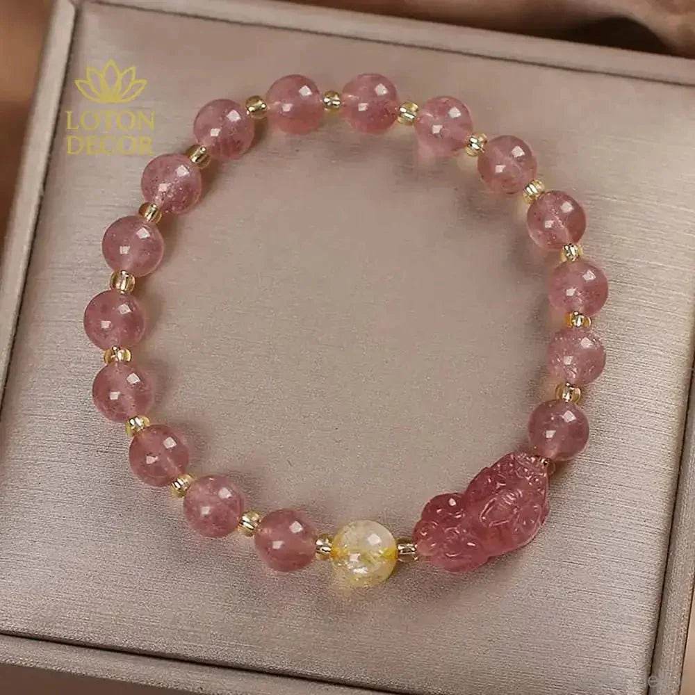 Strawberry Crystal Pixiu Bracelet – Wealth Amulet Charm - Loton Decor