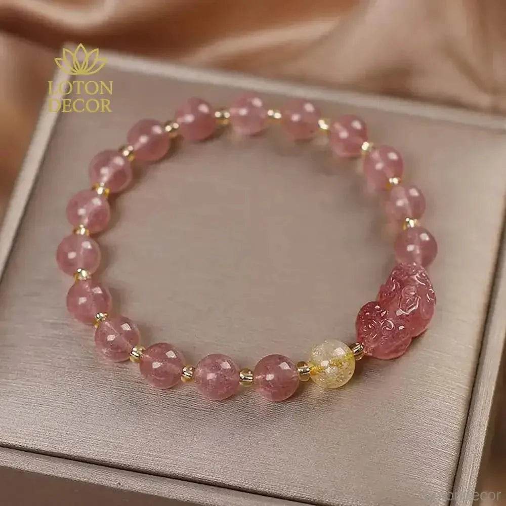 Strawberry Crystal Pixiu Bracelet – Wealth Amulet Charm - Loton Decor