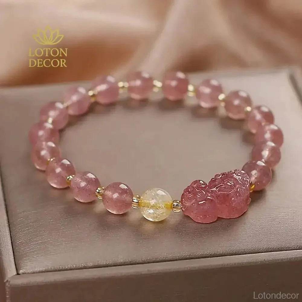 Strawberry Crystal Pixiu Bracelet – Wealth Amulet Charm - Loton Decor