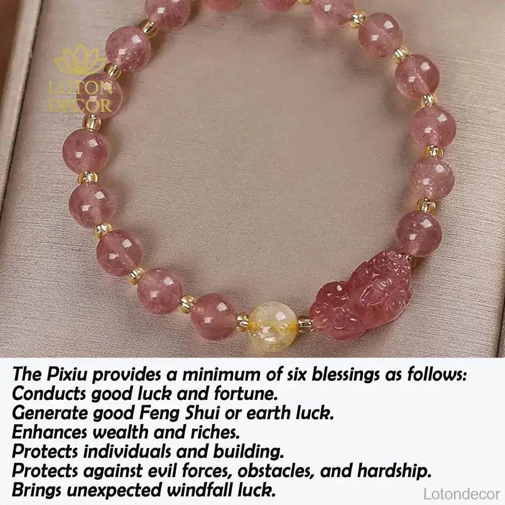 Strawberry Crystal Pixiu Bracelet – Wealth Amulet Charm - Loton Decor