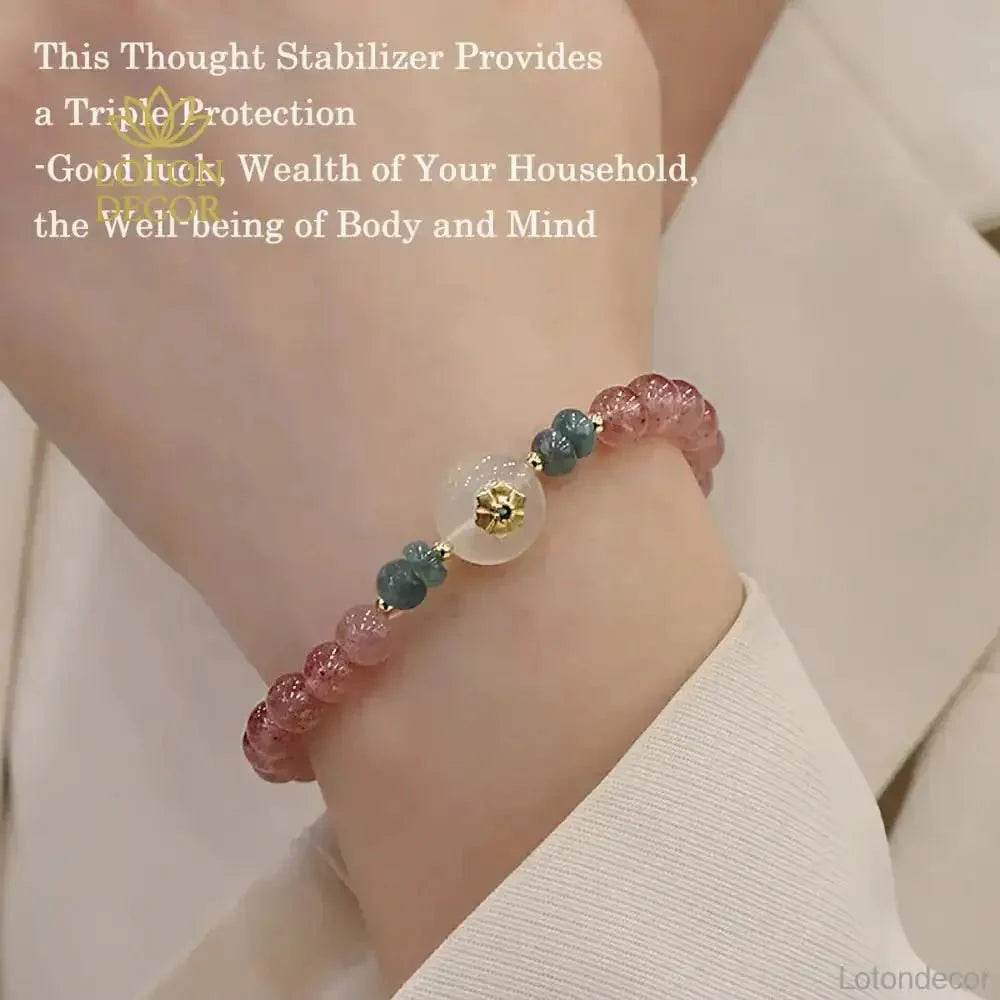 Strawberry Quartz Bracelet 6.5CM Feng Shui Wealth Bracelet Auspicious Flower Harmony Buckle Jade Donut - Loton Decor