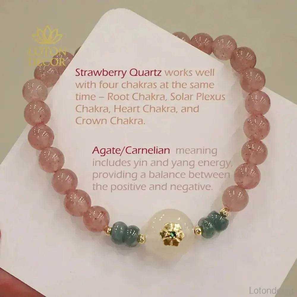 Strawberry Quartz Bracelet 6.5CM Feng Shui Wealth Bracelet Auspicious Flower Harmony Buckle Jade Donut - Loton Decor