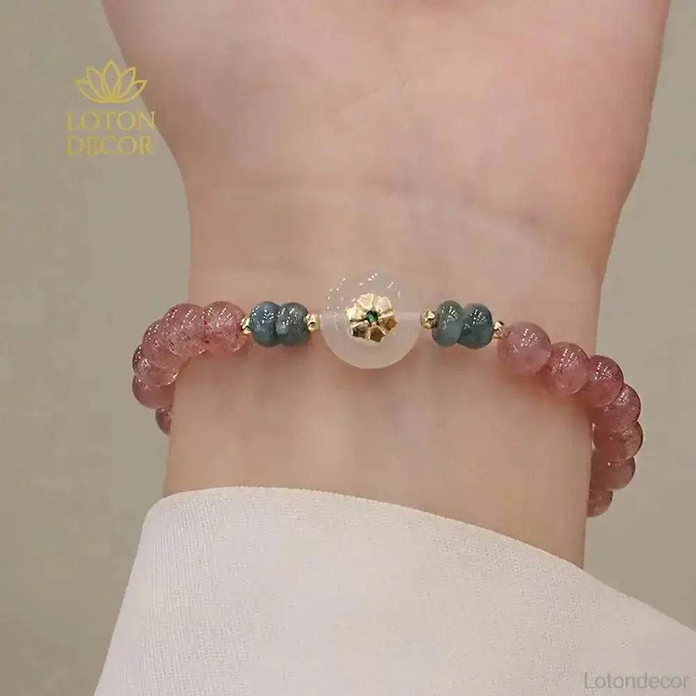 Strawberry Quartz Bracelet 6.5CM Feng Shui Wealth Bracelet Auspicious Flower Harmony Buckle Jade Donut - Loton Decor