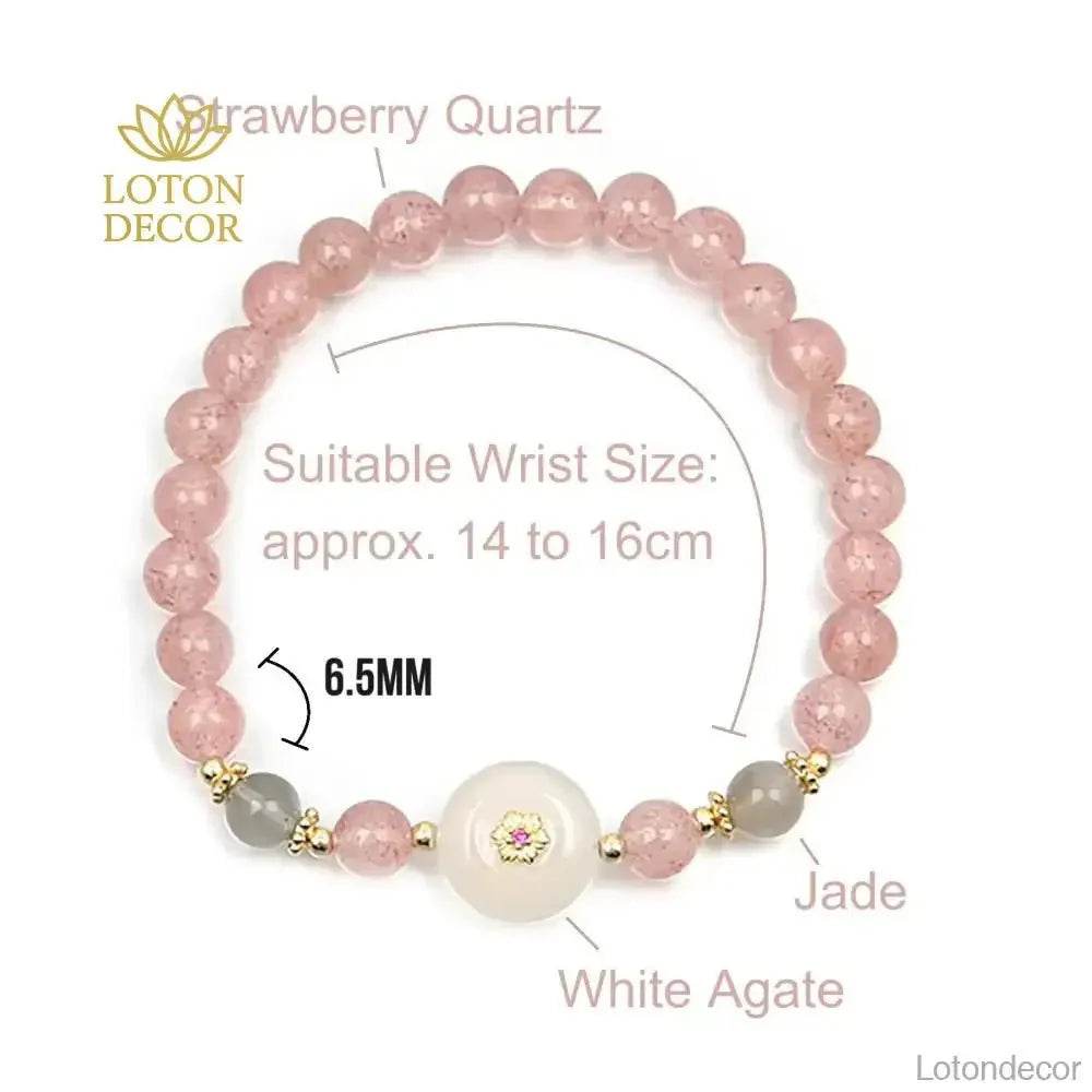 Strawberry Quartz Bracelet 6.5CM Feng Shui Wealth Bracelet Auspicious Flower Harmony Buckle Jade Donut - Loton Decor