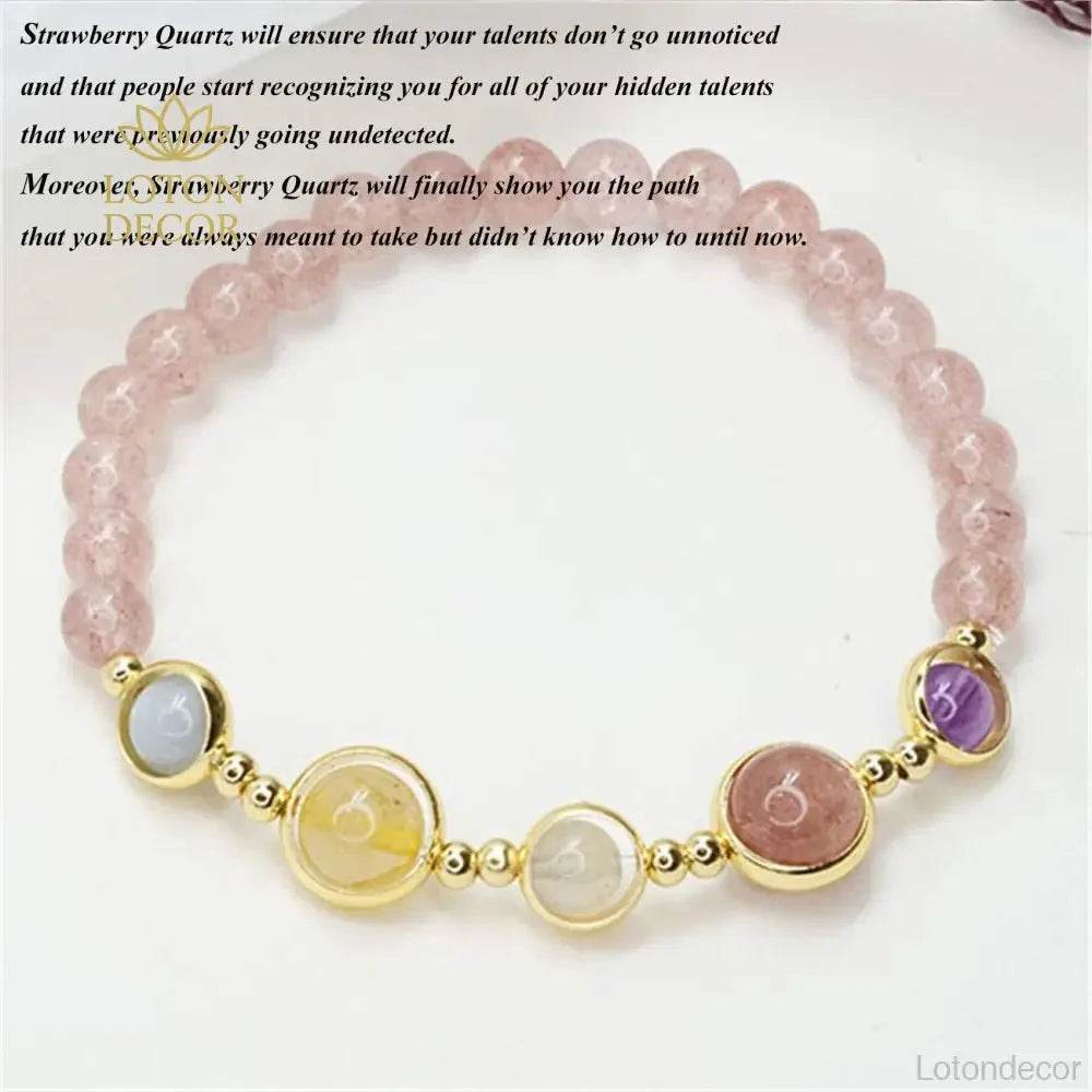Strawberry Quartz Bracelet – Wealth & Love Crystal Charm - Loton Decor