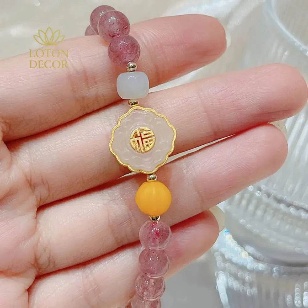 Strawberry Quartz Bracelet – Wealth & Love Reiki Amulet - Loton Decor