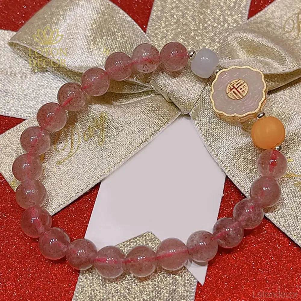 Strawberry Quartz Bracelet – Wealth & Love Reiki Amulet - Loton Decor