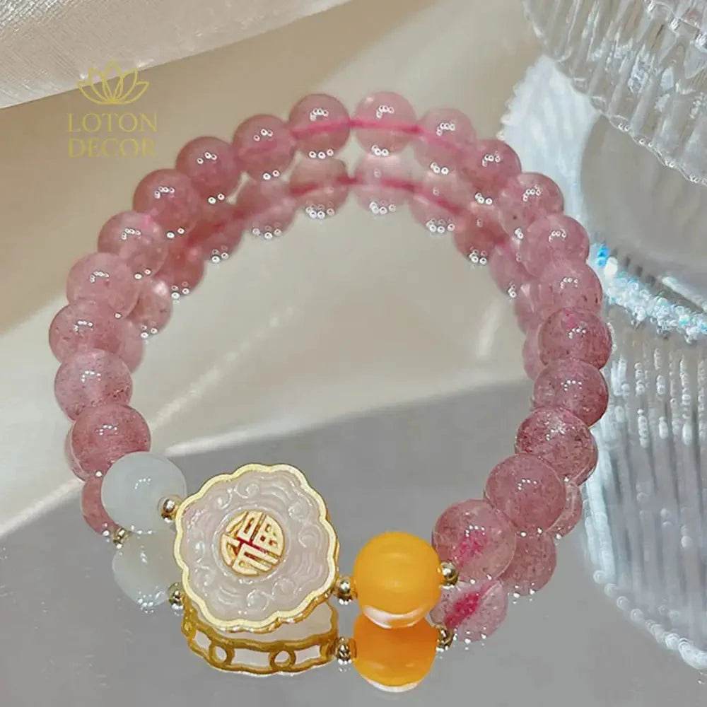 Strawberry Quartz Bracelet – Wealth & Love Reiki Amulet - Loton Decor