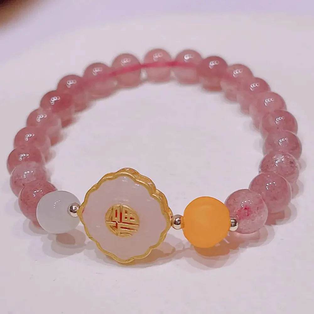 Strawberry Quartz Bracelet – Wealth & Love Reiki Amulet - Loton Decor